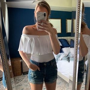 White off-shoulder long sleeve bodysuit